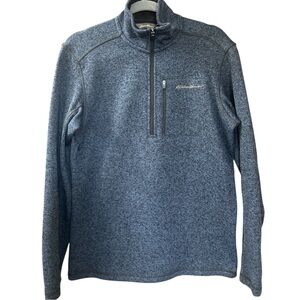 Eddie Bauer Sweater Mens Small Navy Blue 1/4 Zip Fleece Mock Neck‎ Pullover